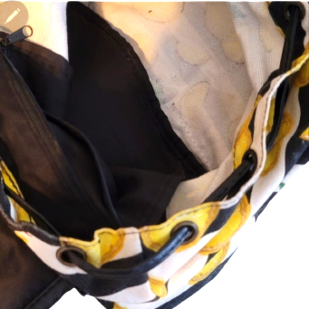 Hot Topic Canvas & Faux Leather Lemon Striped Backpack - Picture 9 of 9